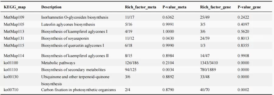 Metabolic Pathway Association Analysis Table